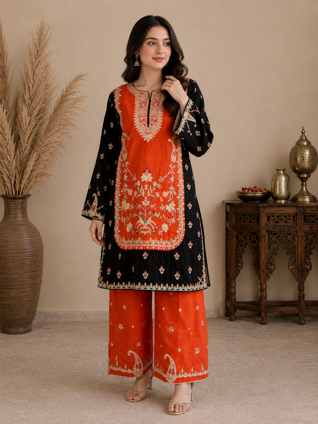 ETHNIC 2 piece Raw silk collection ladies dress B763