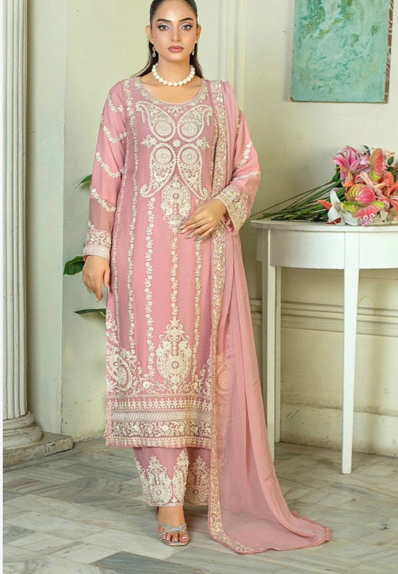 BRIT 3 piece embroidered chiffon ladies dress B618