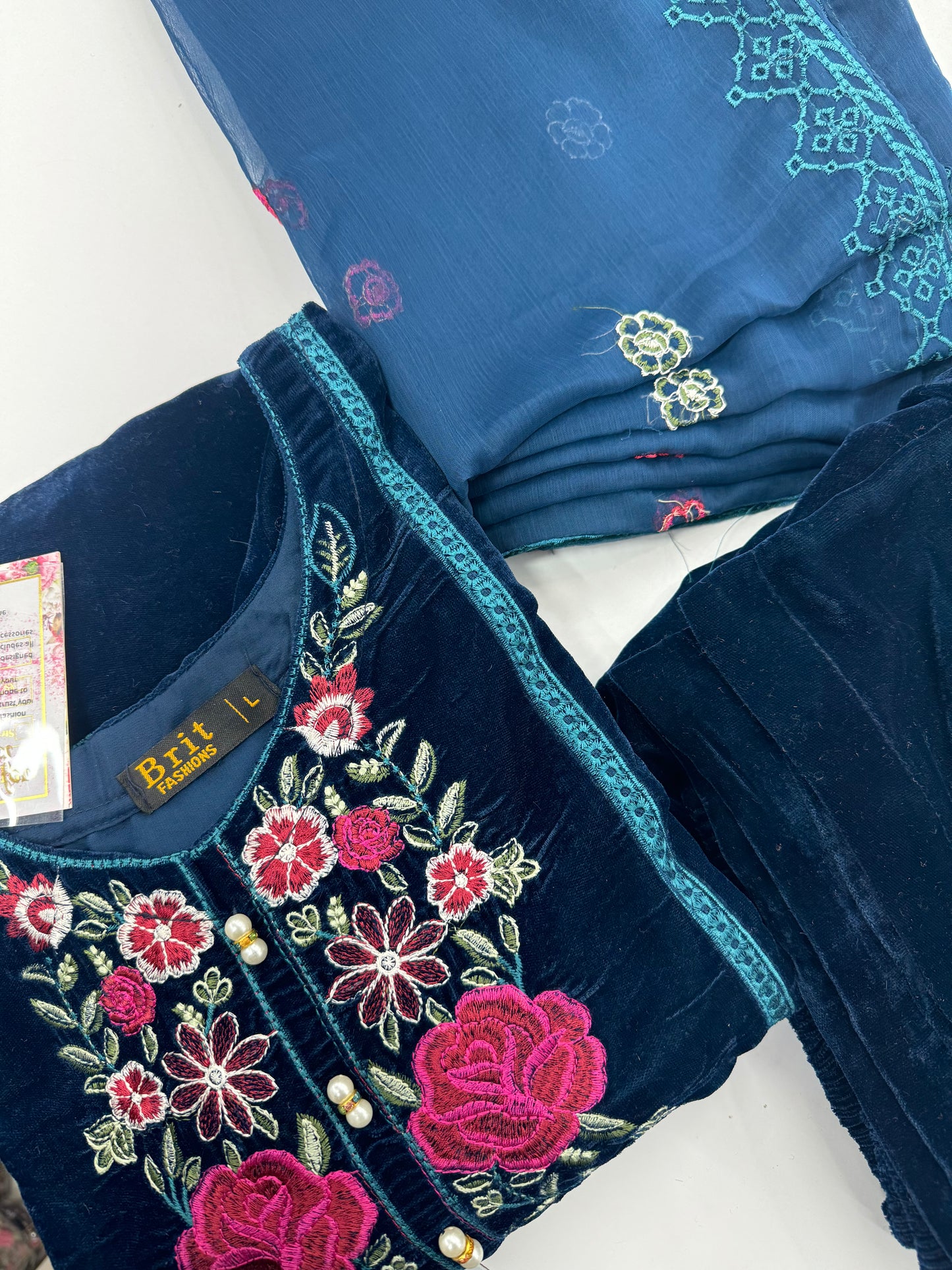 Brit 3 piece luxury Designer Valvet winter Pakistani ladies suit B324