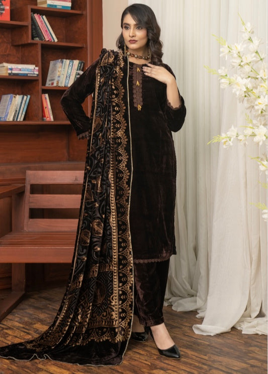 Brit 3 piece velvet with palachi shawl_5004 ladies suit B393