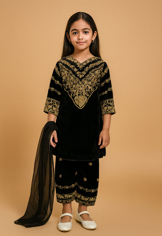 Brit 3 piece kids velvet_5004 ladies suit KIDS B391