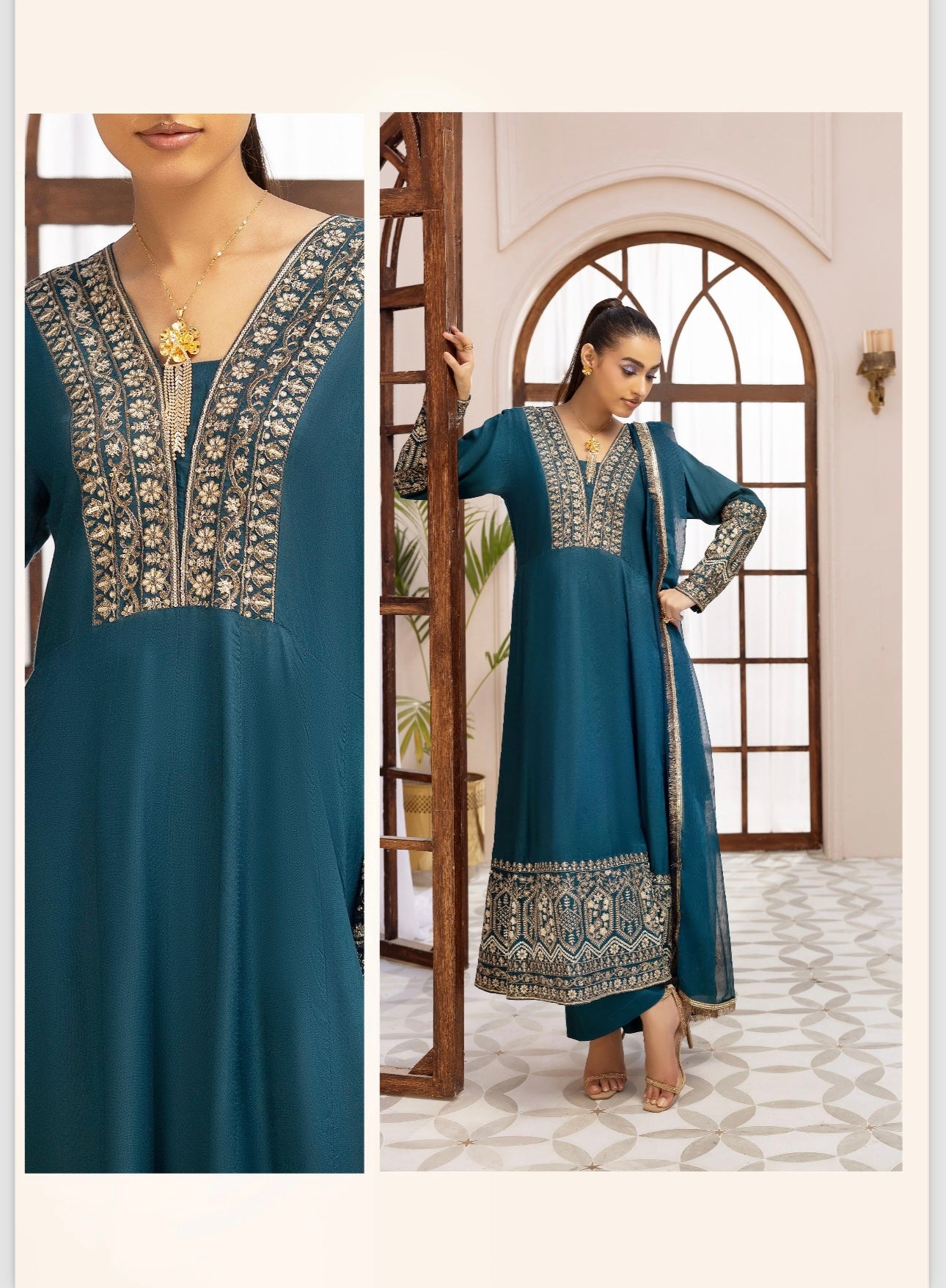 Brit 3 piece linen winter maxi Pakistani ladies suit_B308