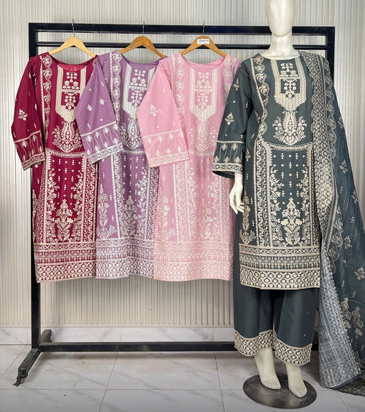 Brit 3 piece embroidered summer cotton collection ladies dress B625