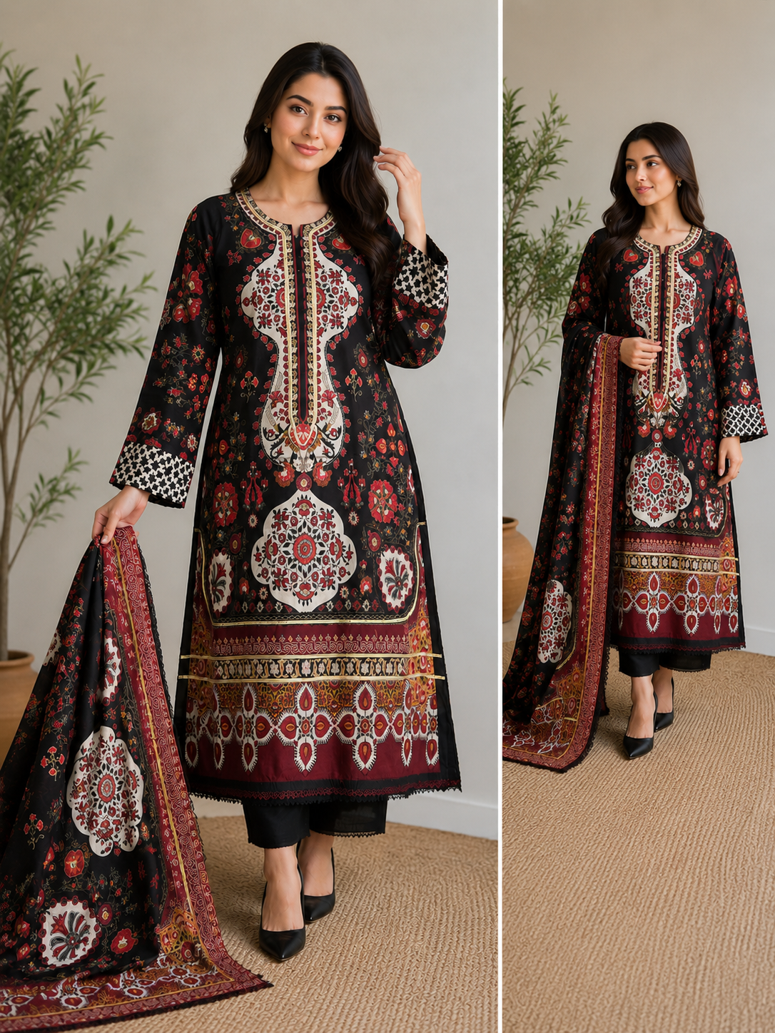 Brit 3 piece embroidered summer cotton collection ladies dress B629