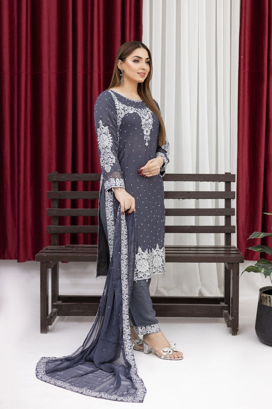 Brit Mother and Daughter 3 piece Chiffon_81039 gray B92