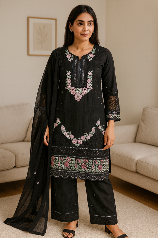Brit 3 piece luxury linen_81042 Pakistani ladies suit Black B238