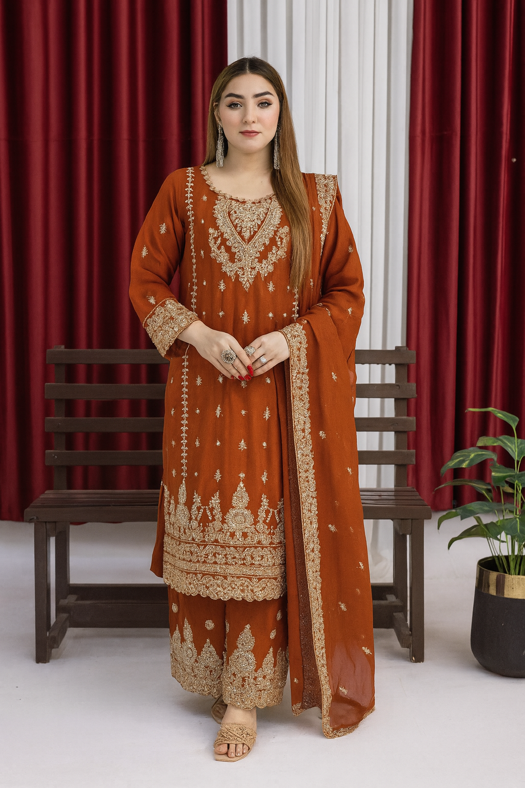 Brit designer Chiffon _81042 Pakistani ladies suit orange B181