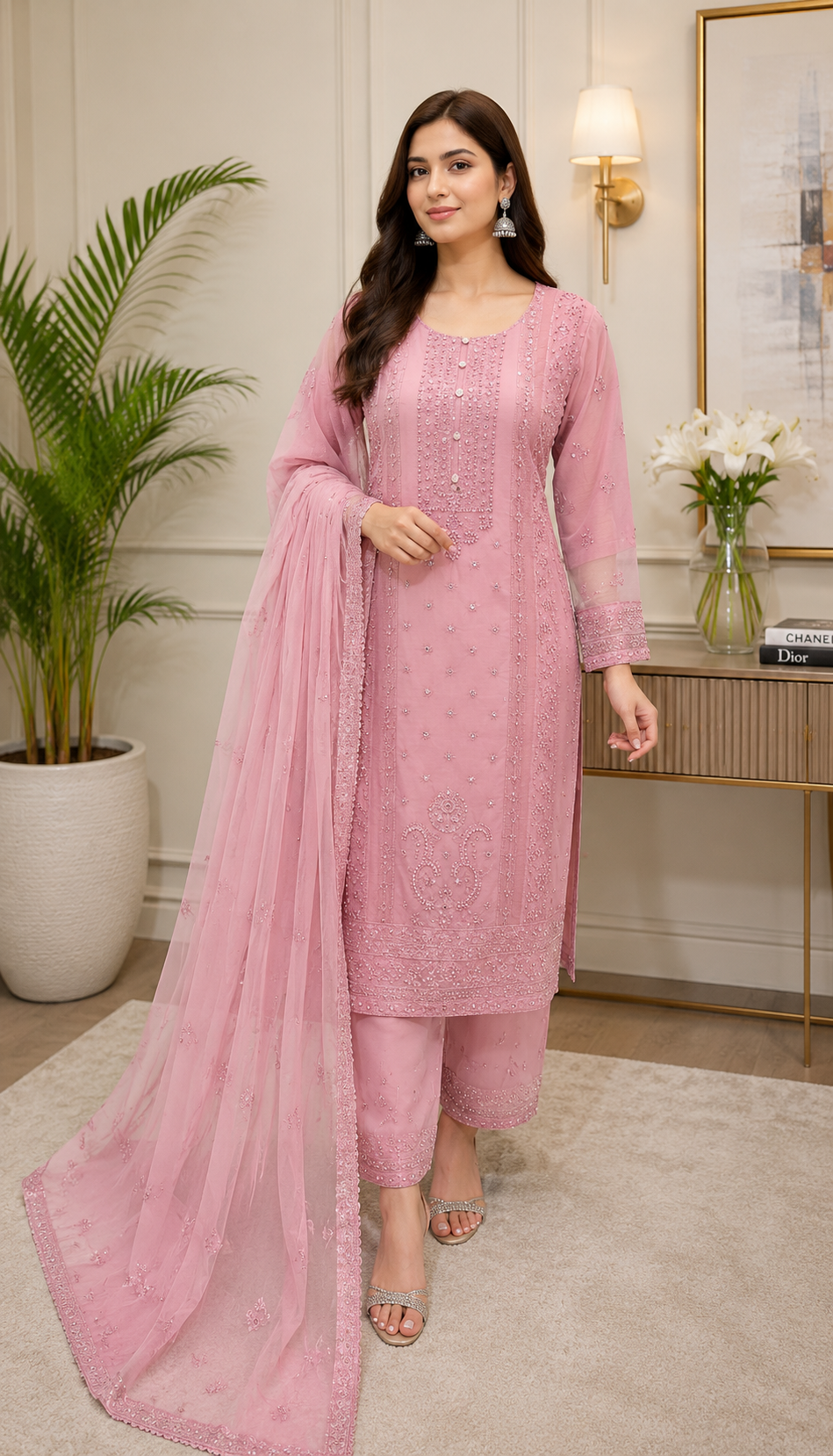 BRIT 3 piece embroidered chiffon ladies dress B616