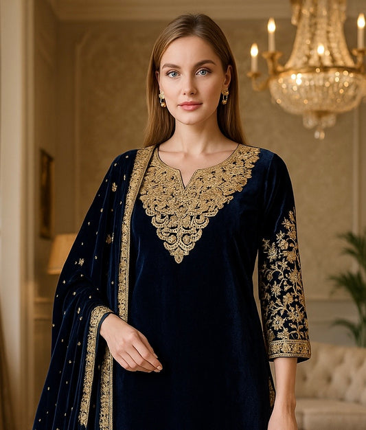 Brit Valvet 3 piece Valvet shawl_D2 navy