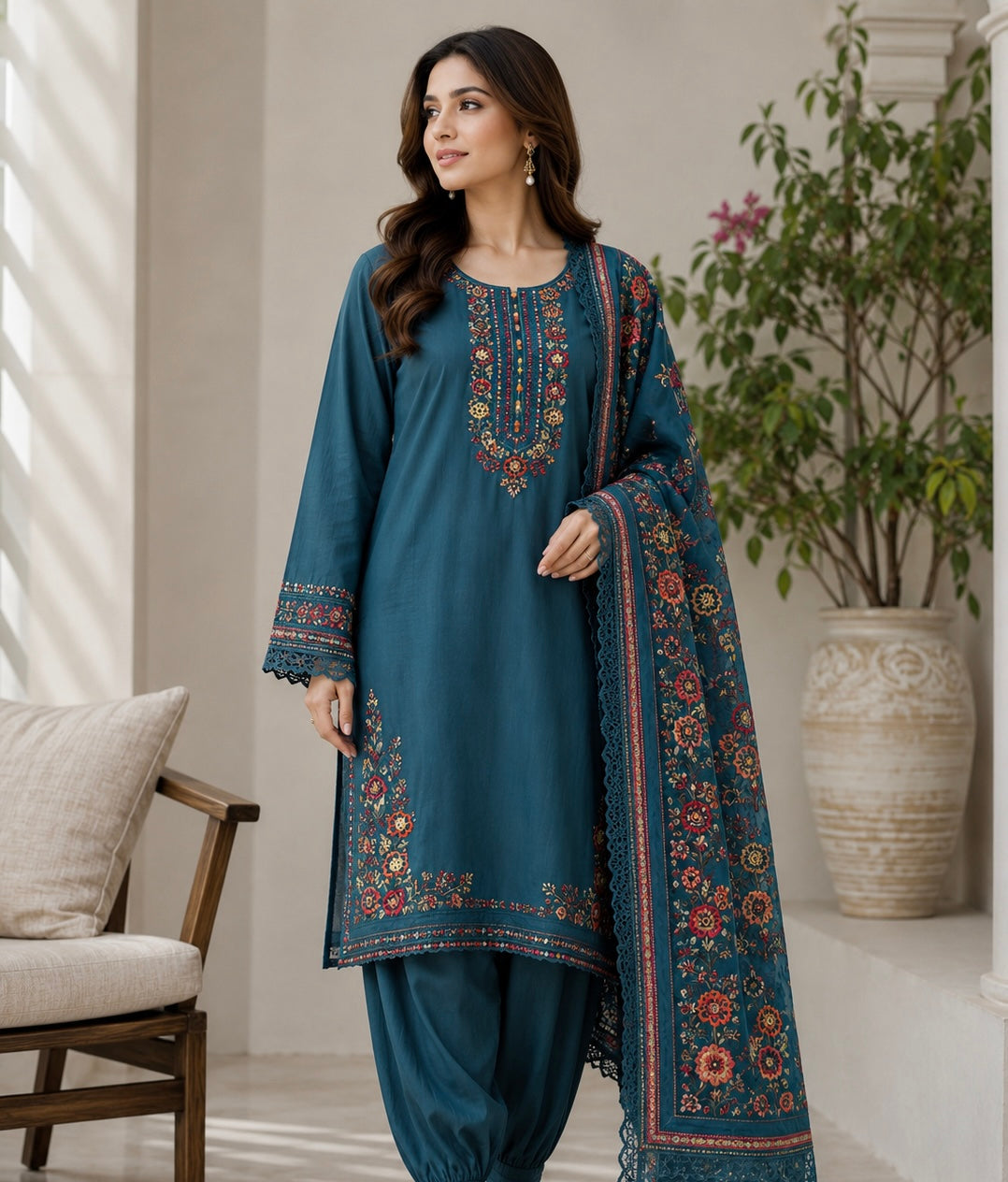 Brit 3 piece luxury cotton dress B698