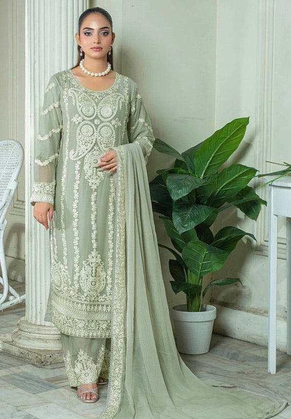 BRIT 3 piece embroidered chiffon ladies dress B618