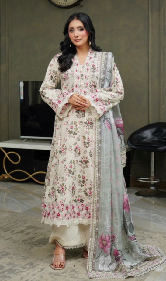 Munira 3 piece luxury Maxi lawn ladies dress B694