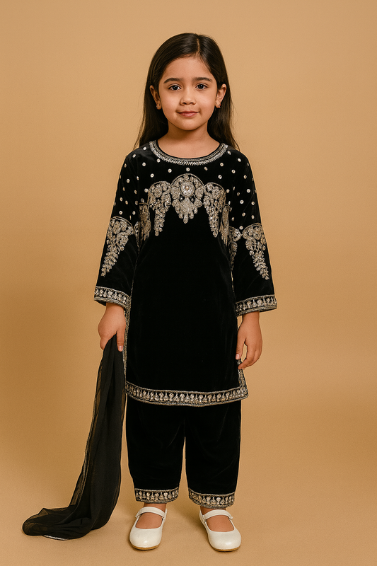 Brit 3 piece Kids luxury Valvet_81042 Pakistani ladies suit_ KIDS B394