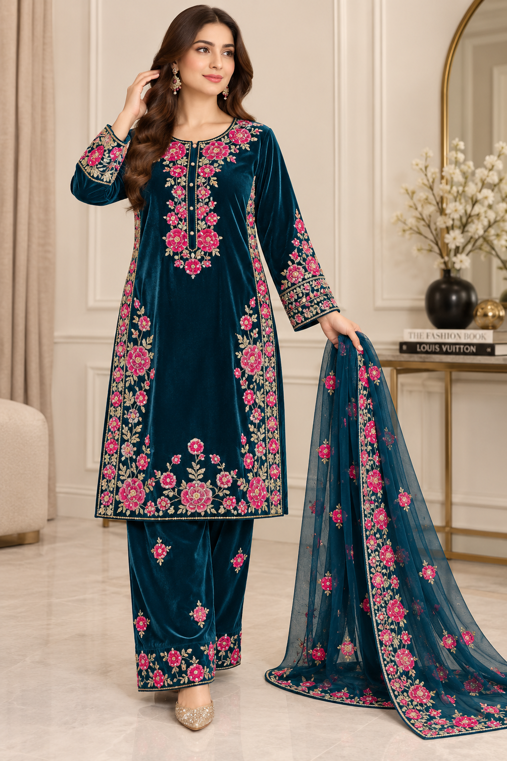 Brit 3 piece luxury Valvet_81042 Pakistani ladies suit B296