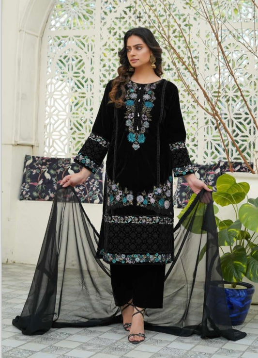 Brit 3 piece luxury Valvet_81042 Pakistani ladies suit Teal B300