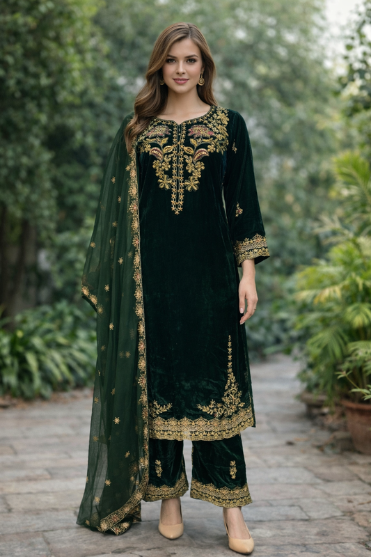 Asim Jofa inspired 3 piece Valvet Pakistani ladies Winter collection suit B413