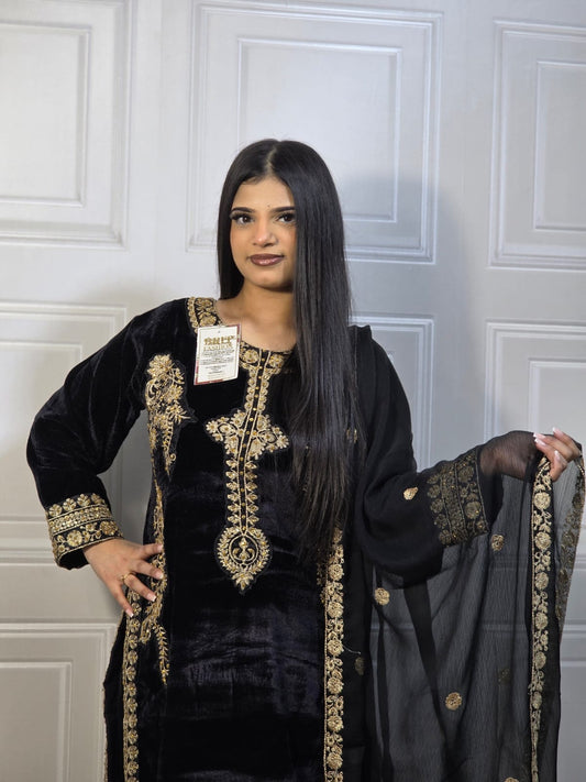 Brit 3 piece velvet_7025 ladies suit black VB3