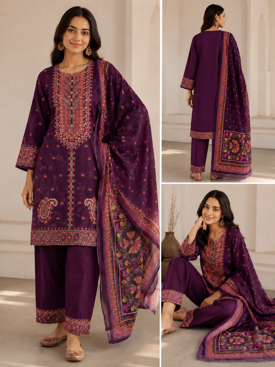 KARMA INSPIRED 3 piece embroidered summer cotton collection ladies dress B620