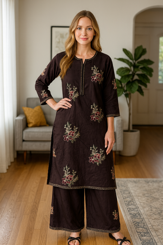 Brit 2 piece luxury linen_81042 Pakistani ladies suit Brown B238