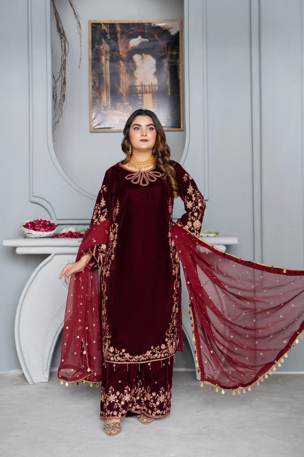 Brit 3 piece luxury VALVET Pakistani ladies Winter collection suit B403