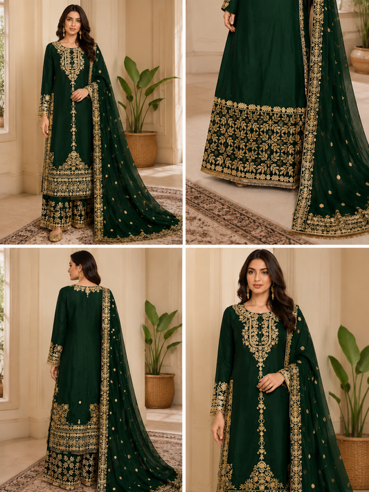 Brit 3 piece embroidered summer Chiffon collection ladies dress B632