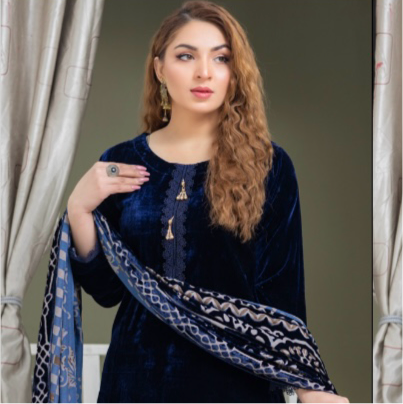 Brit Valvet 3 piece_3058 with plachi shawl navy B24