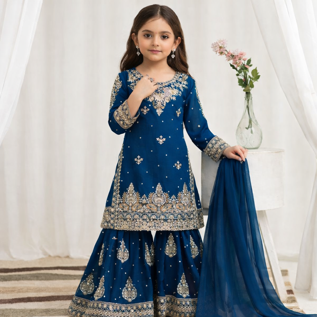Kids 3 piece Chiffon_10030 Pakistani dress B100