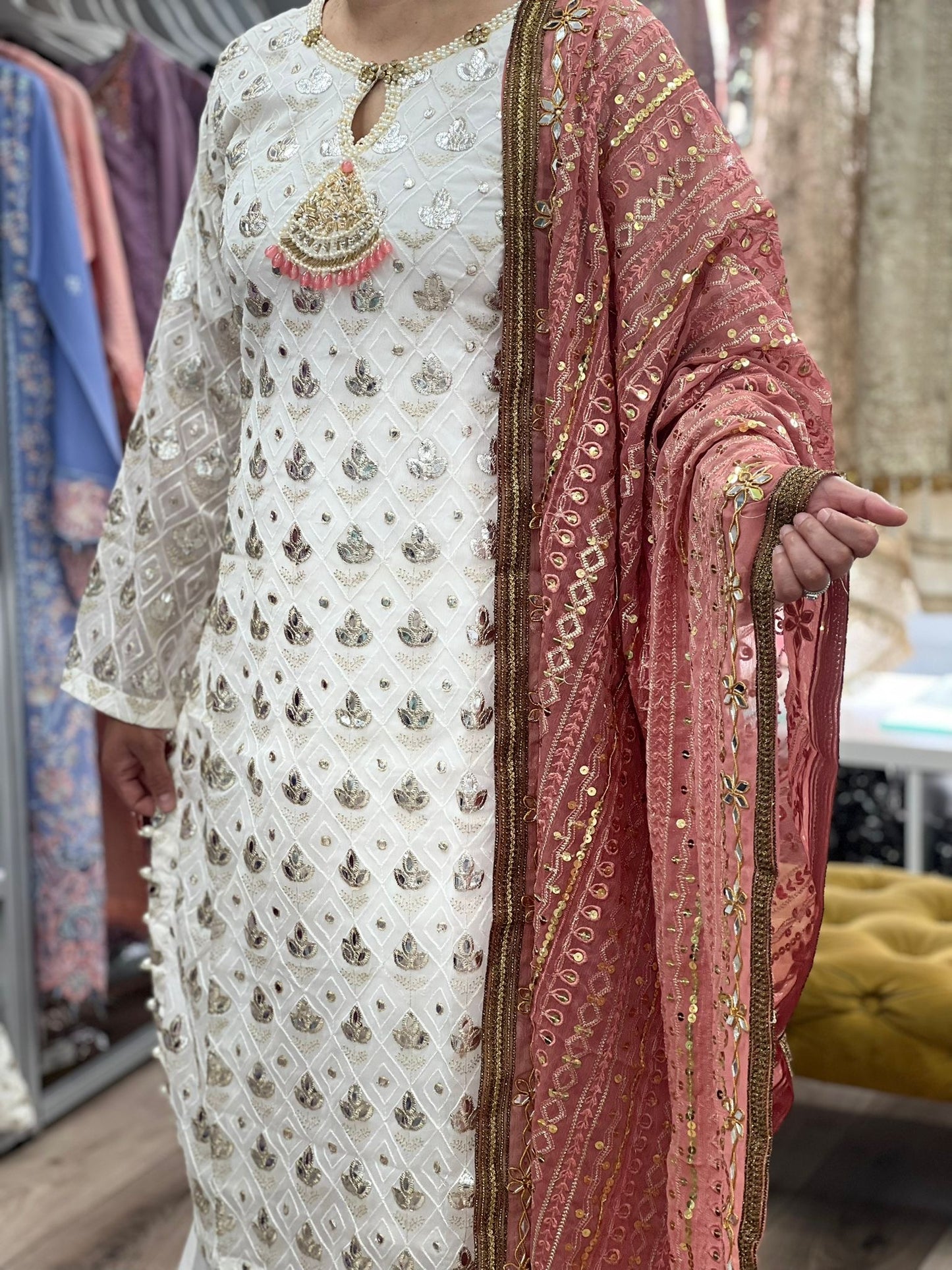 Brit 3 piece luxury chiffon _81042 Pakistani ladies suit pink B226