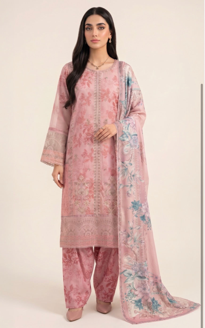 KHADI 3 piece embroidery lawn ladies dress B609