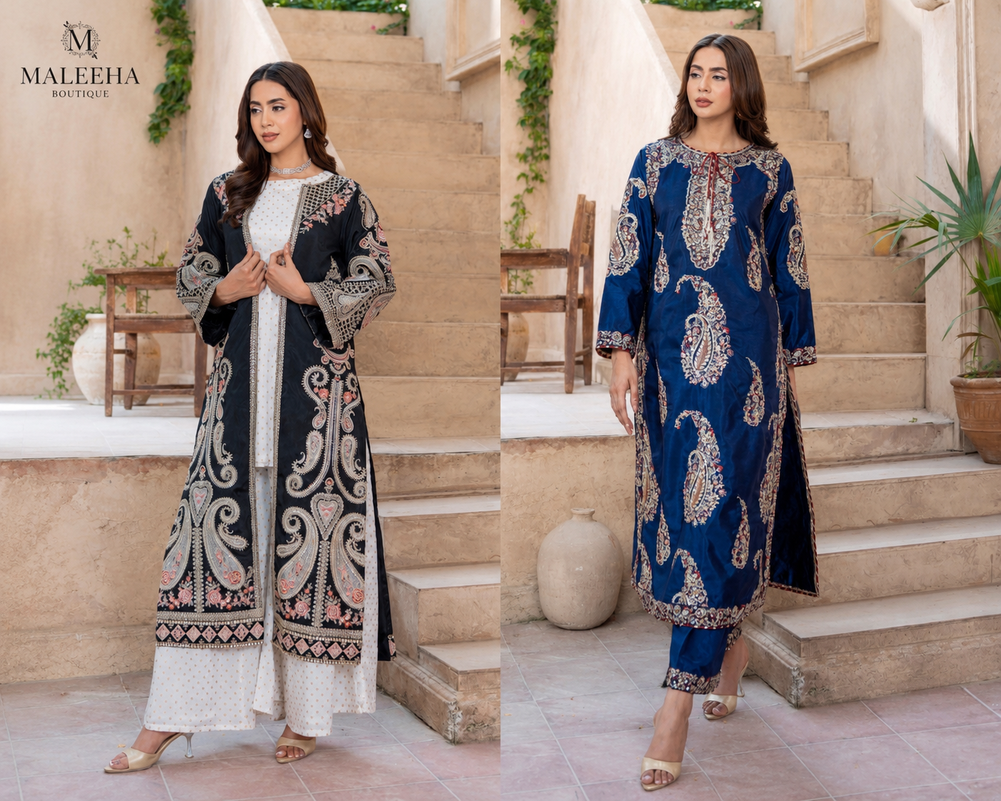 Ethnic 2 piece luxury Raw silk ladies Maxi dress B684