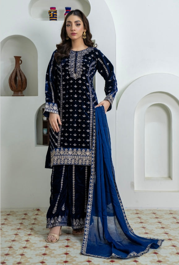 Brit 3 piece luxury Designer Valvet winter Pakistani ladies suit_B311