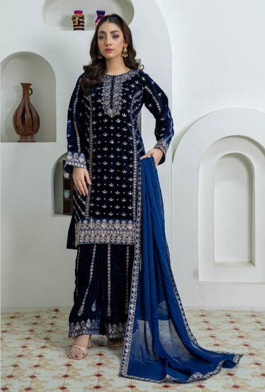 Brit 3 piece luxury Designer Valvet winter Pakistani ladies suit_B311