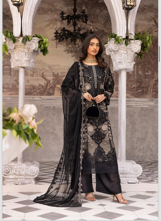 Maria B inspired 3 piece embroidery party wear B307