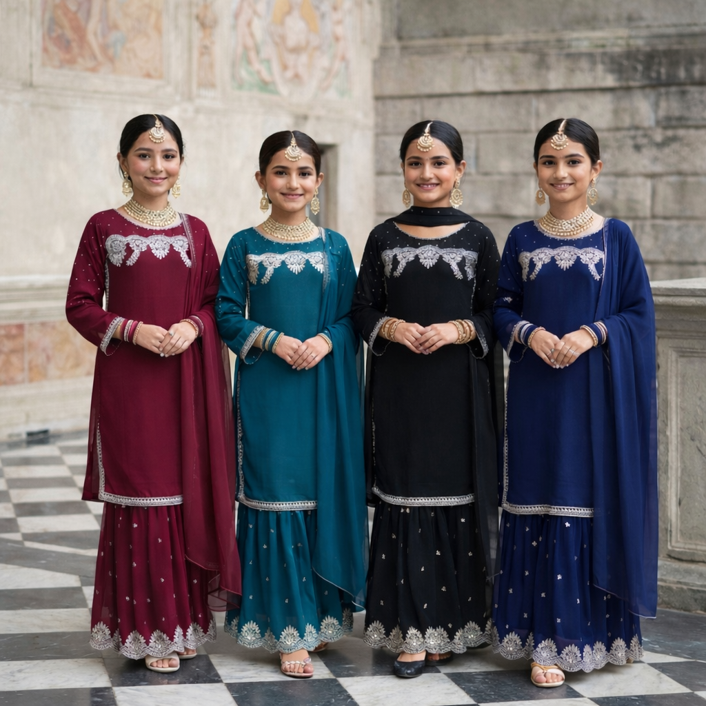 KIDS 3 piece Mother and daughter luxury chiffon _81042 Pakistani ladies suit B521