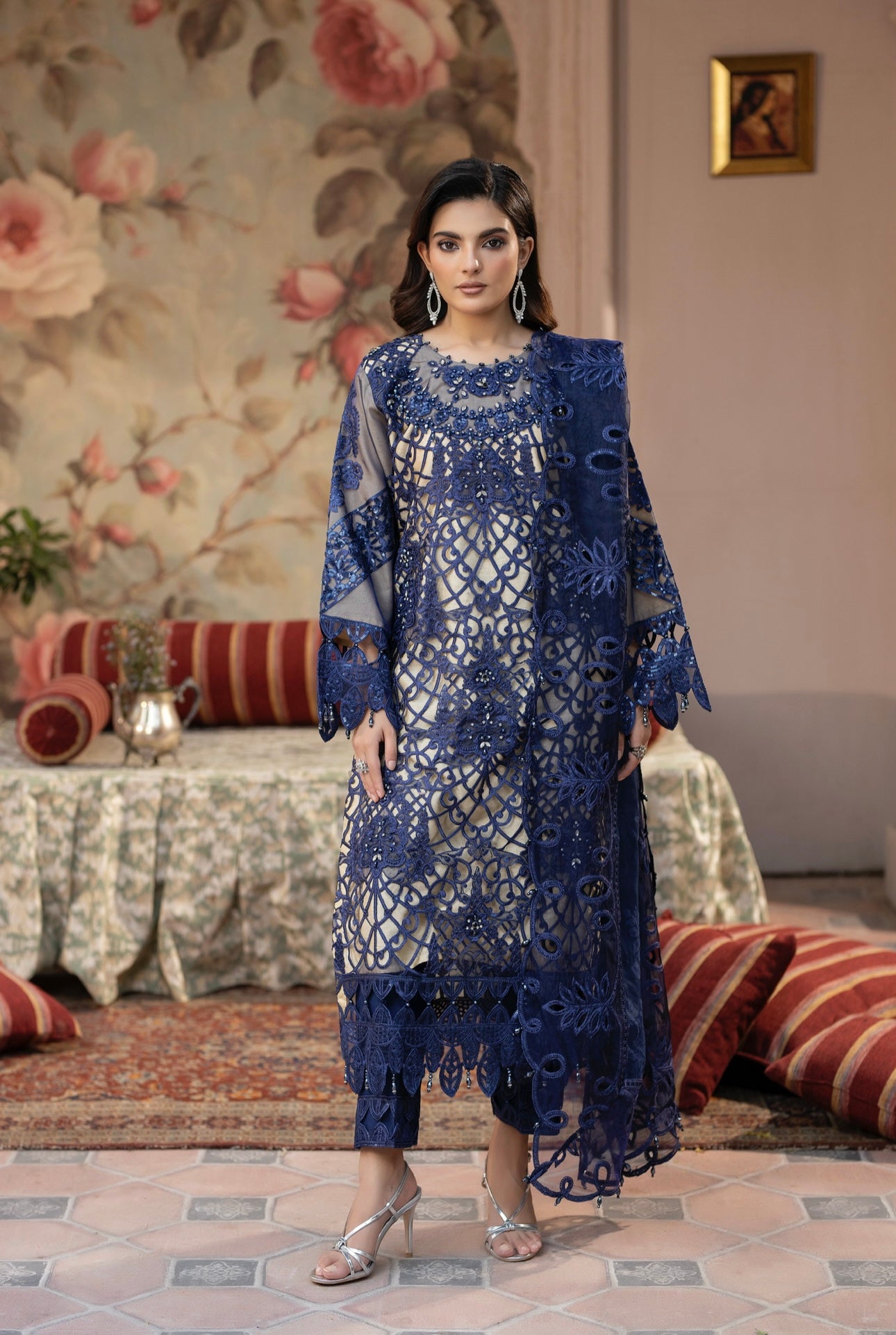 Maria B inspired 3 piece embroidery party wear B309