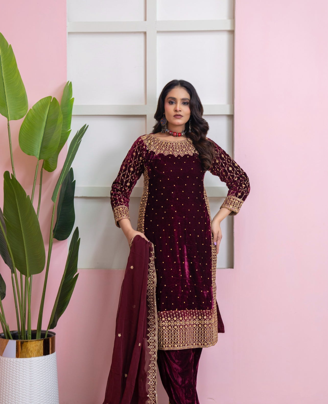 Brit 3 piece luxury VALVET Pakistani ladies Winter collection suit B401