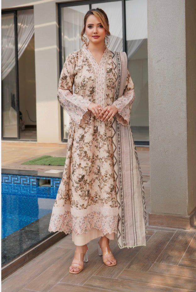 Munira 3 piece luxury Maxi lawn ladies dress B694