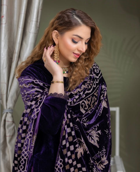 Brit Valvet 3 piece_3057 with plachi shawl plum B24