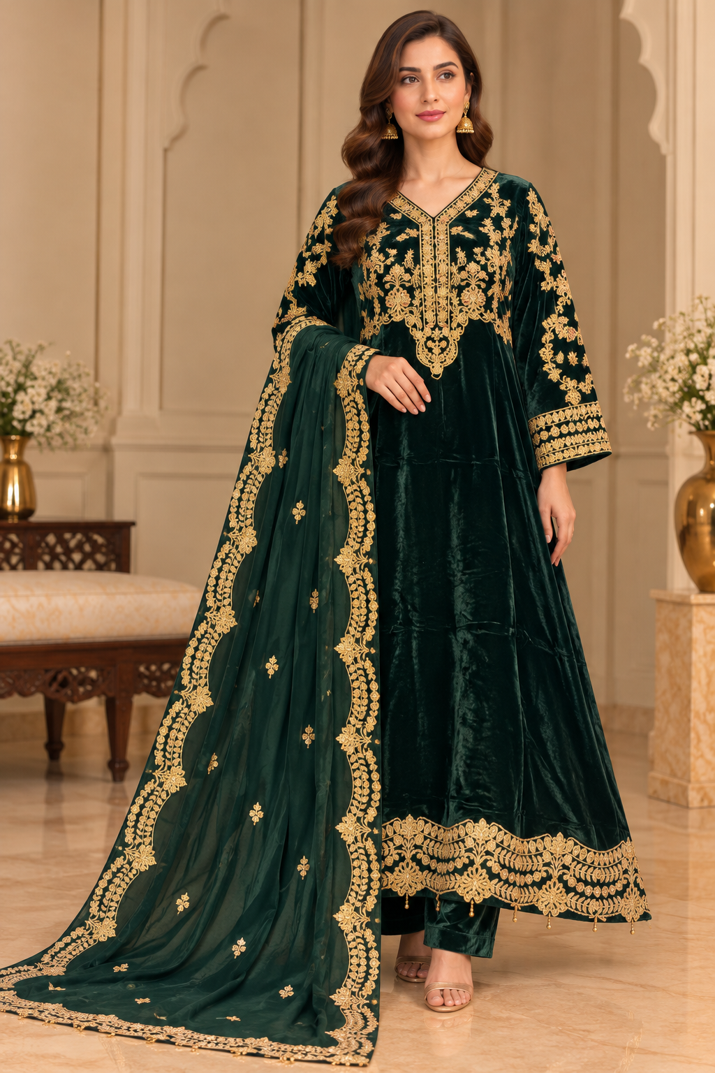 BRIT- GL 3 piece Valvet designer collection chiffon duppata B821