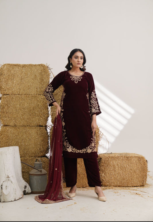 Brit 3 piece luxury Designer Valvet winter Pakistani ladies suit B320