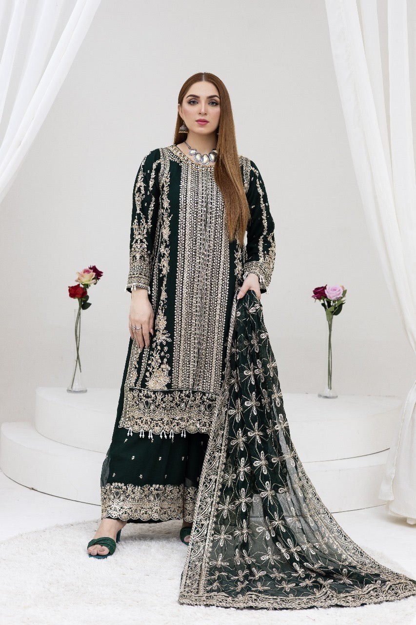 Brit 3 piece luxury chiffon_81042 Pakistani ladies suit Green B245