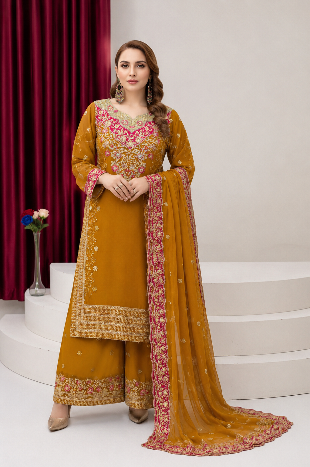 Asim Jofa inspired 3 piece chiffon ladies dress B596