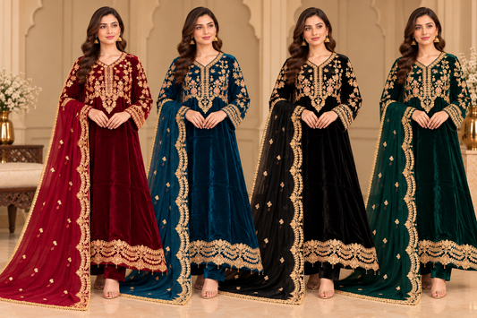 BRIT- GL 3 piece Valvet designer collection chiffon duppata B821