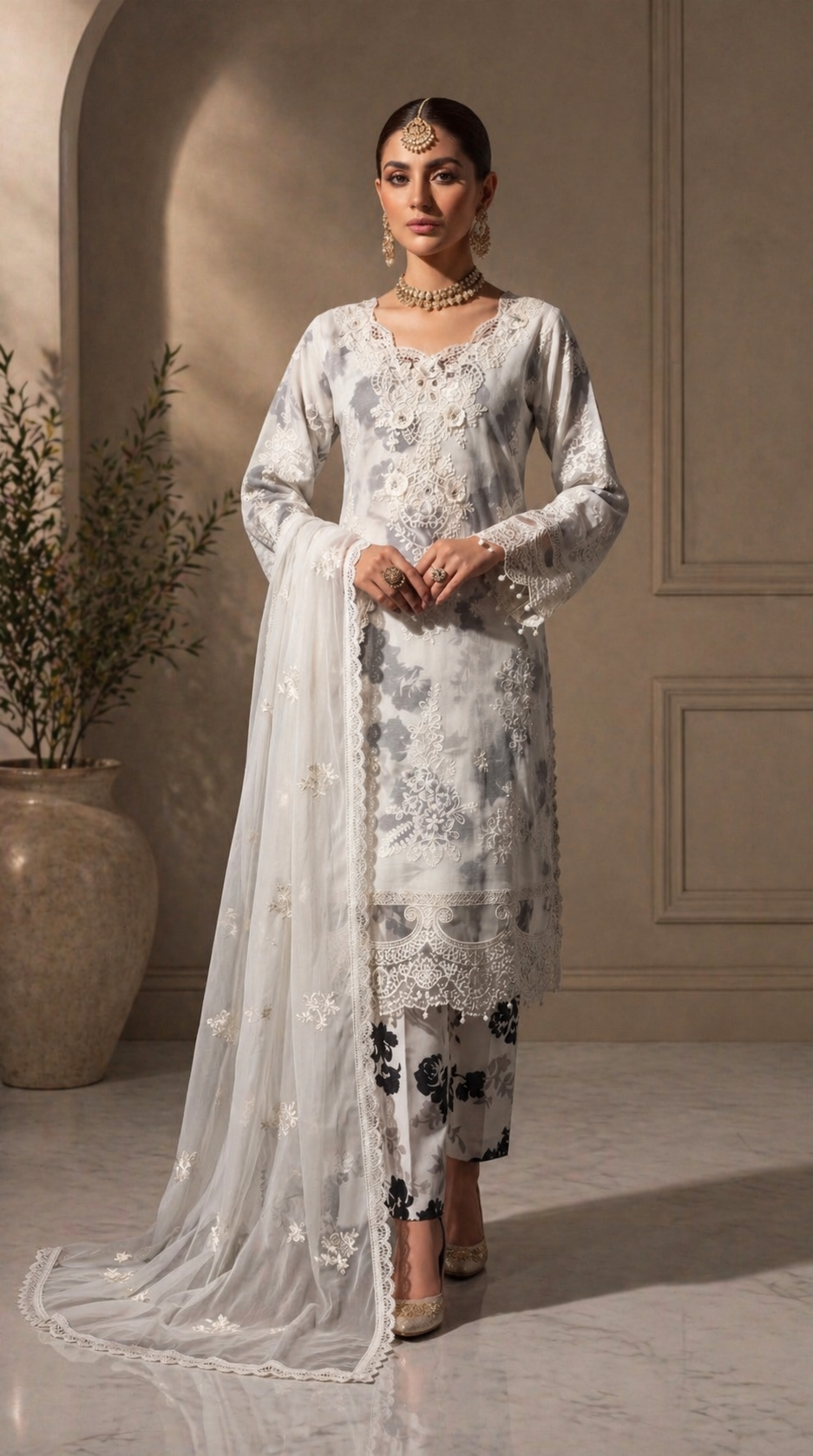 Brit 3 piece ladies floral embroidered chiffon collection B573