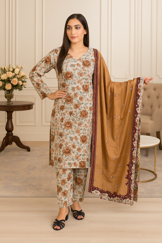 M print inspired linen 3 piece_4038 Pakistani suits for ladies B261