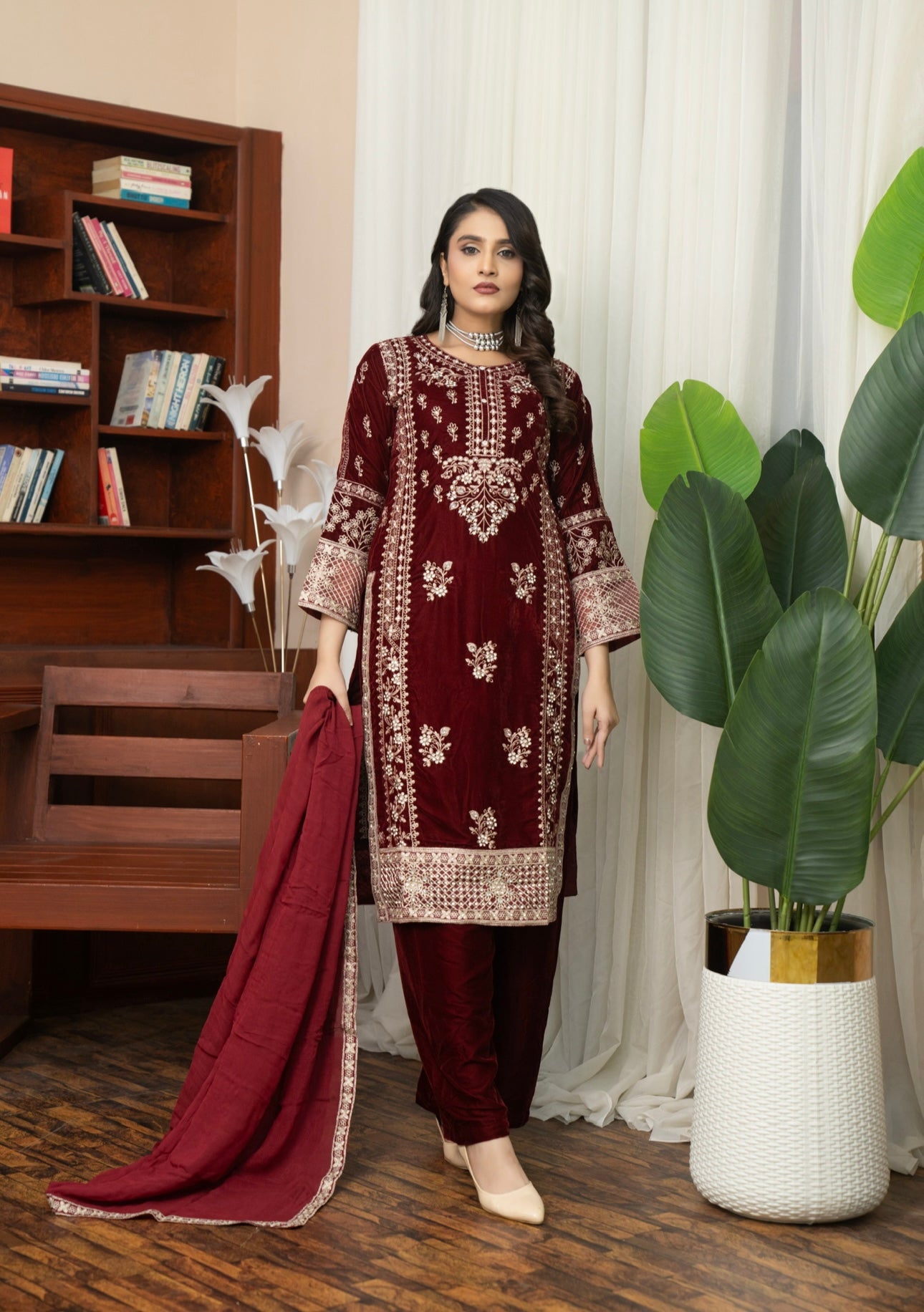 Brit 3 piece luxury Designer Valvet winter Pakistani ladies suit B321