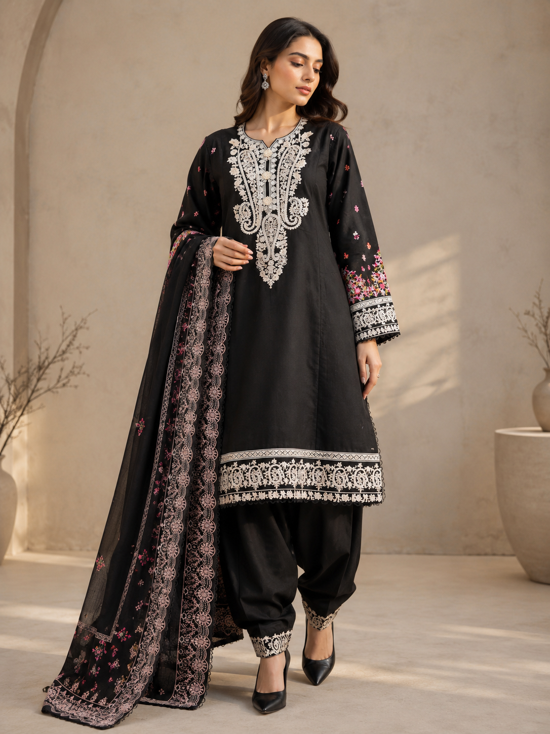 Karma 3 piece embroidered summer cotton collection ladies dress B628