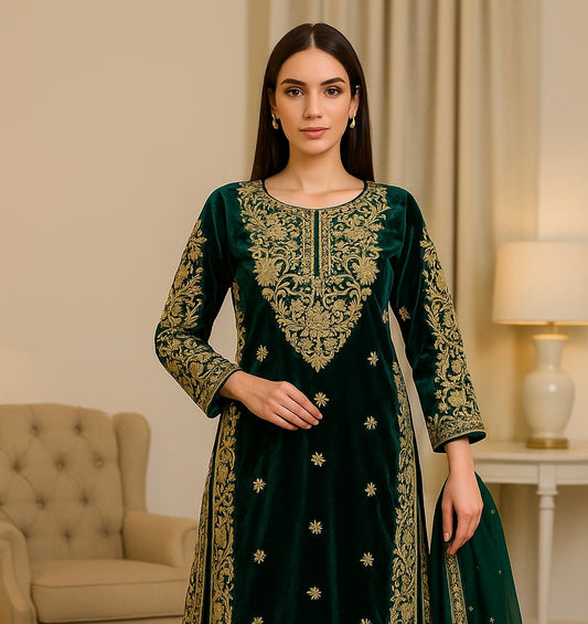 Brit 3 piece velvet_7049 ladies suit green B49