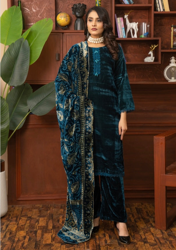 Brit 3 piece velvet with palachi shawl_5004 ladies suit B393
