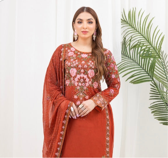 Brit 3 piece chiffon mother and daughter _100208 orange ladies suit B75